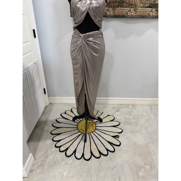 Edge by KS Dress Womens Small Mud Taupe‎ Metallic Cross Halter Maxi Gown D11791A - Picture 11 of 11